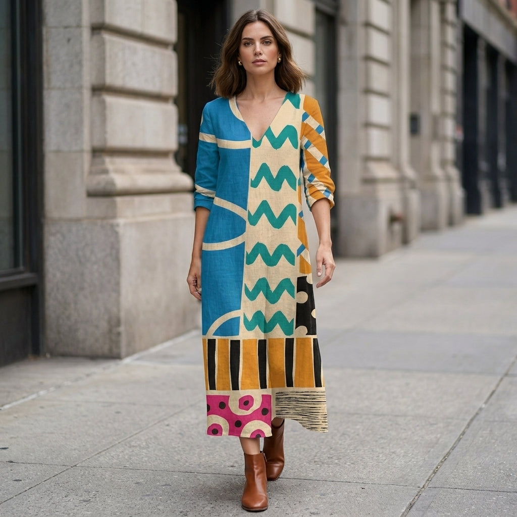 Midi mekko | Abstract patchwork print | For women