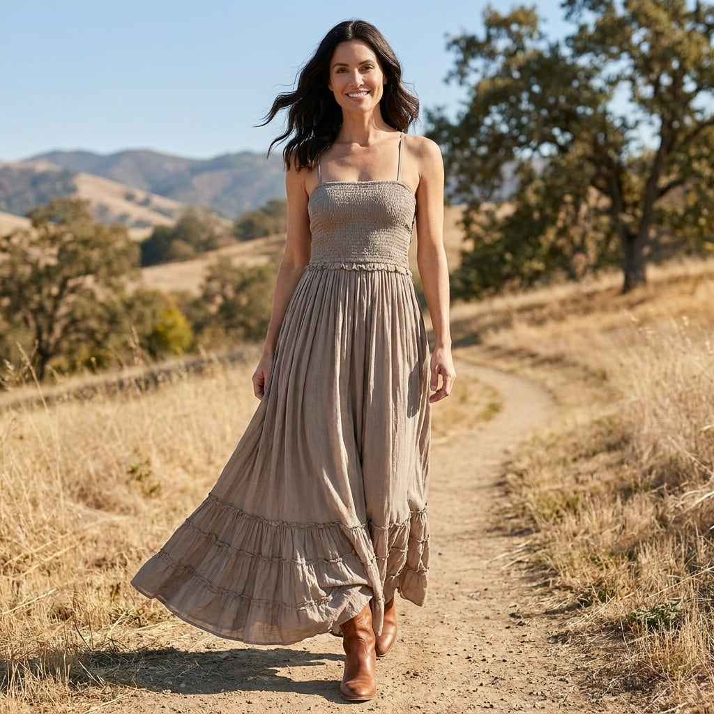Maxi Dress | Open Back, Smocked | Bohemian Summer Style