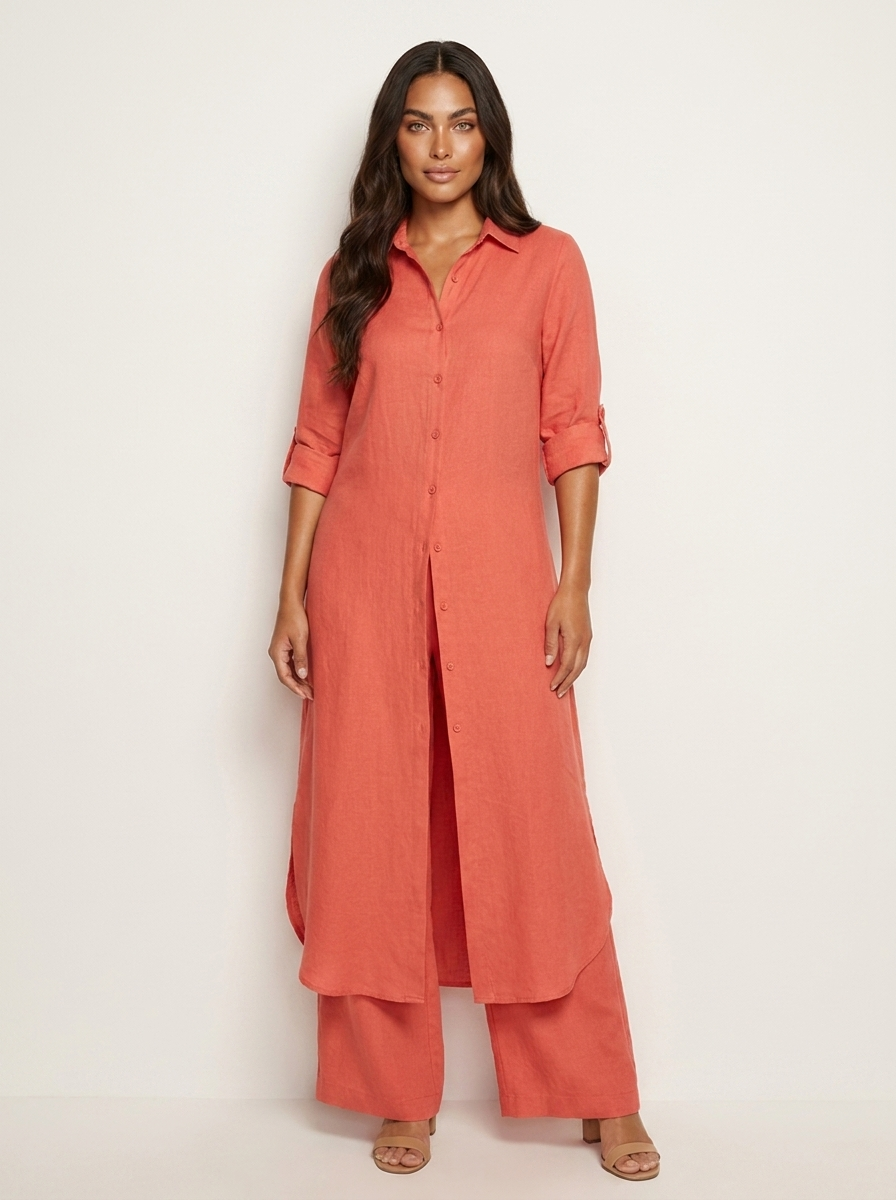 Women's linen set | Long shirt, loose pants | Breathable