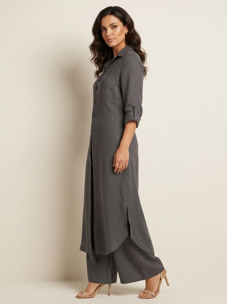 Women's linen set | Long shirt, loose pants | Breathable
