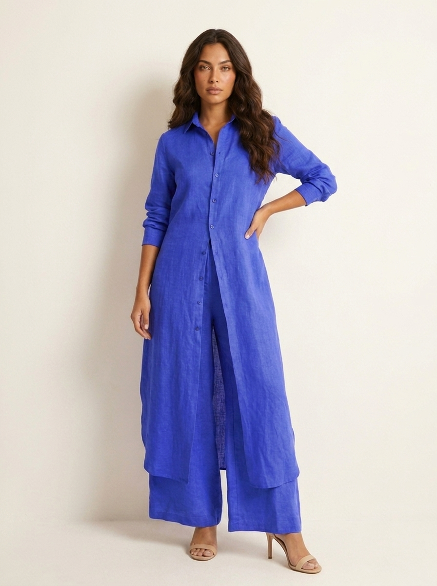 Women's linen set | Long shirt, loose pants | Breathable
