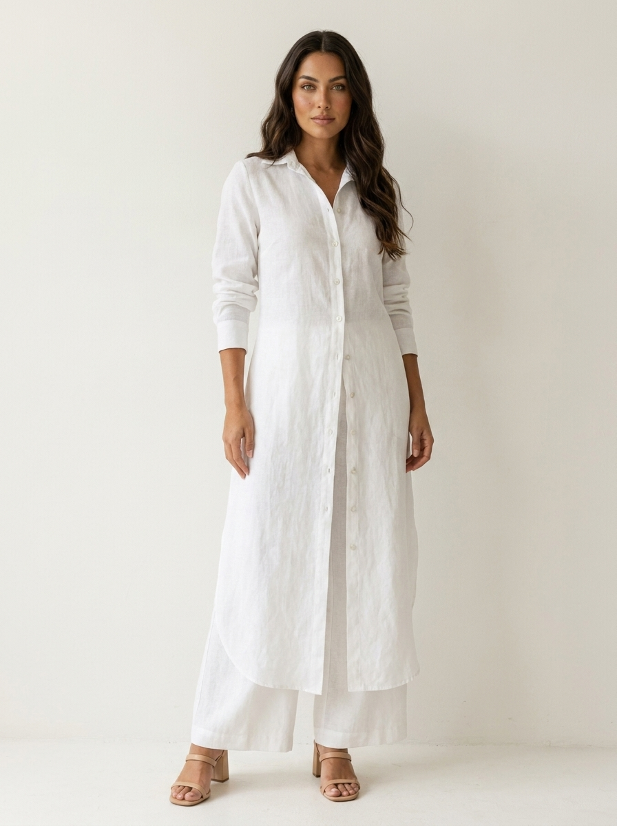Women's linen set | Long shirt, loose pants | Breathable