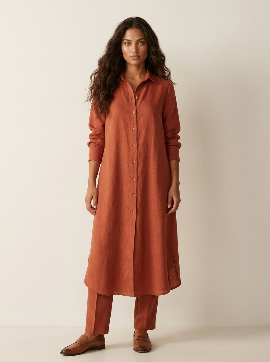 Women's linen set | Long shirt, loose pants | Breathable