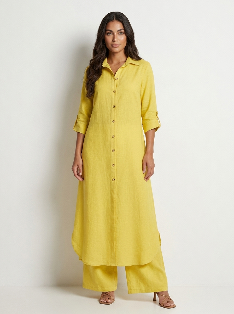 Women's linen set | Long shirt, loose pants | Breathable