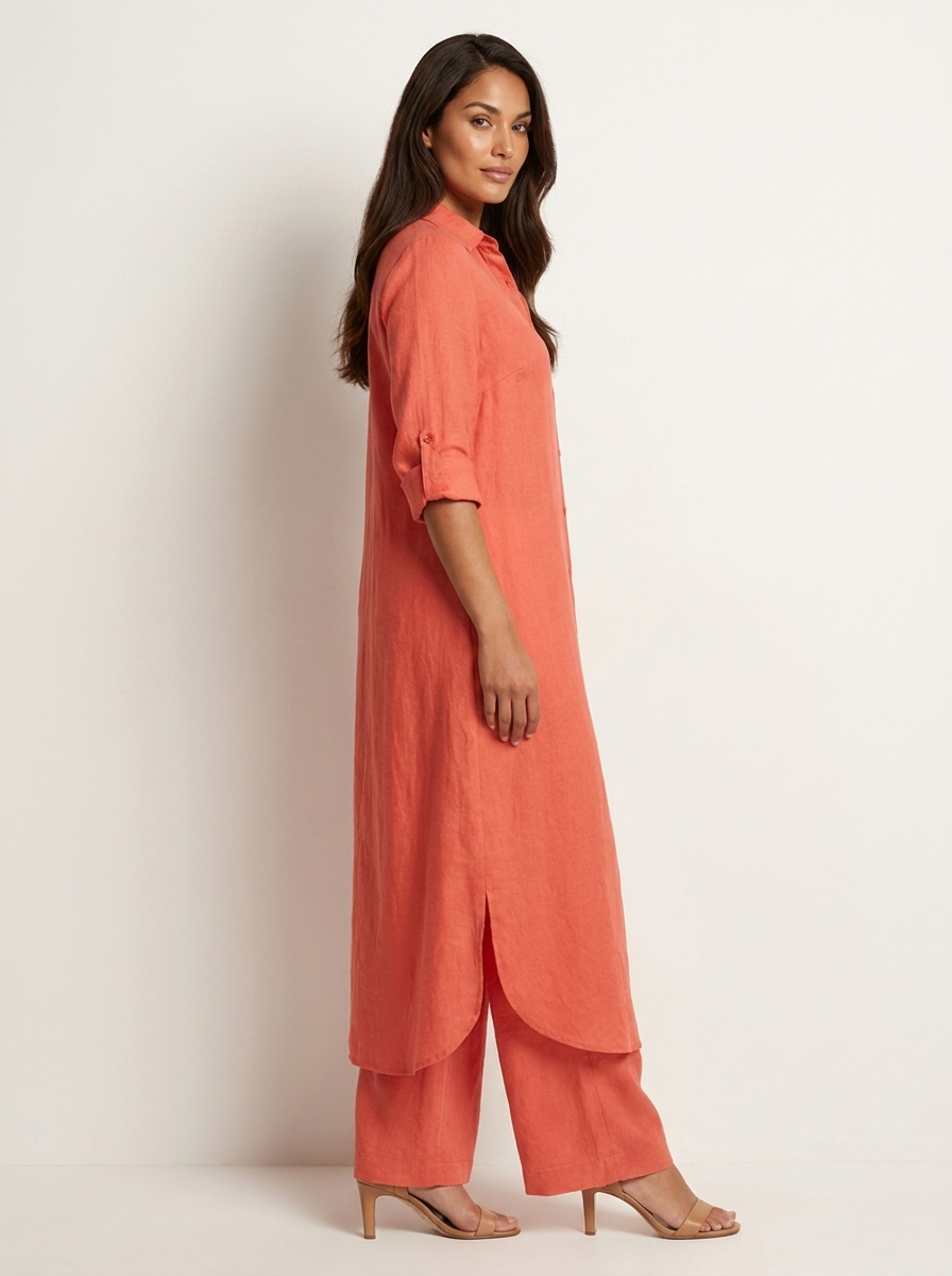 Women's linen set | Long shirt, loose pants | Breathable