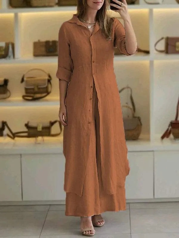 Women's linen set | Long shirt, loose pants | Breathable