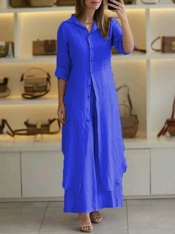 Women's linen set | Long shirt, loose pants | Breathable