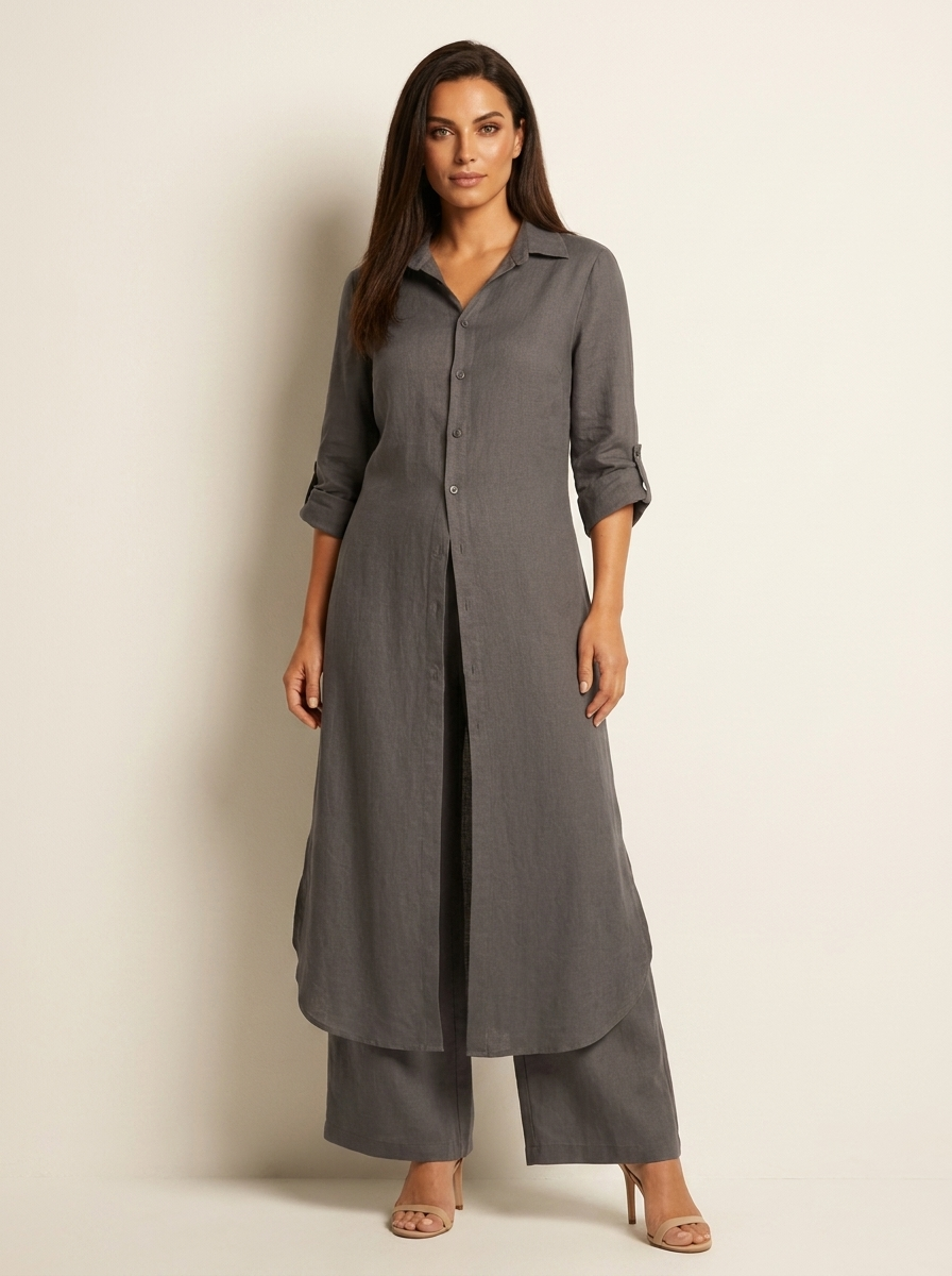 Women's linen set | Long shirt, loose pants | Breathable