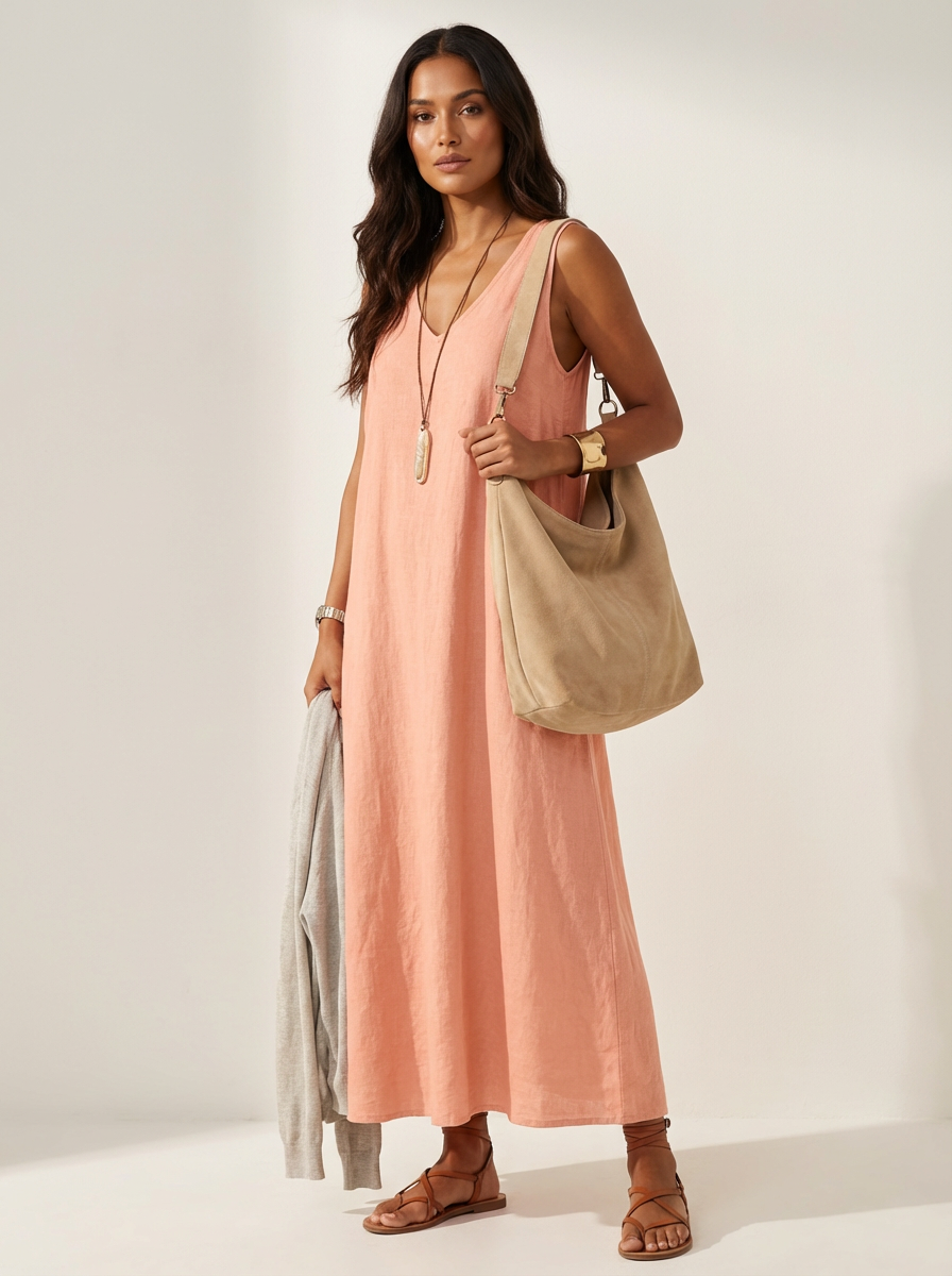 Women's linen dress | Sleeveless summer style | V-neck