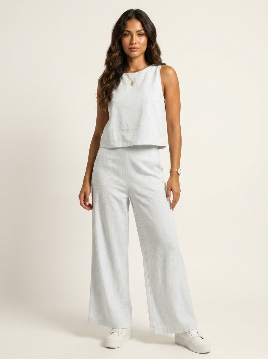 Women's linen set – Sleeveless top and wide-leg pants made from breathable linen
