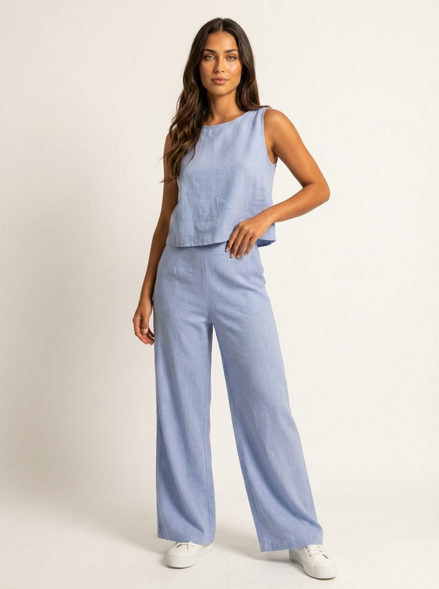 Women's linen set – Sleeveless top and wide-leg pants made from breathable linen