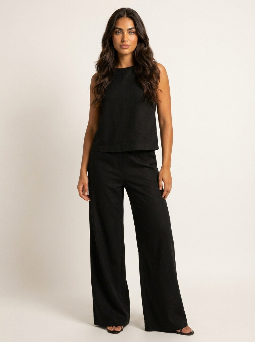 Women's linen set – Sleeveless top and wide-leg pants made from breathable linen