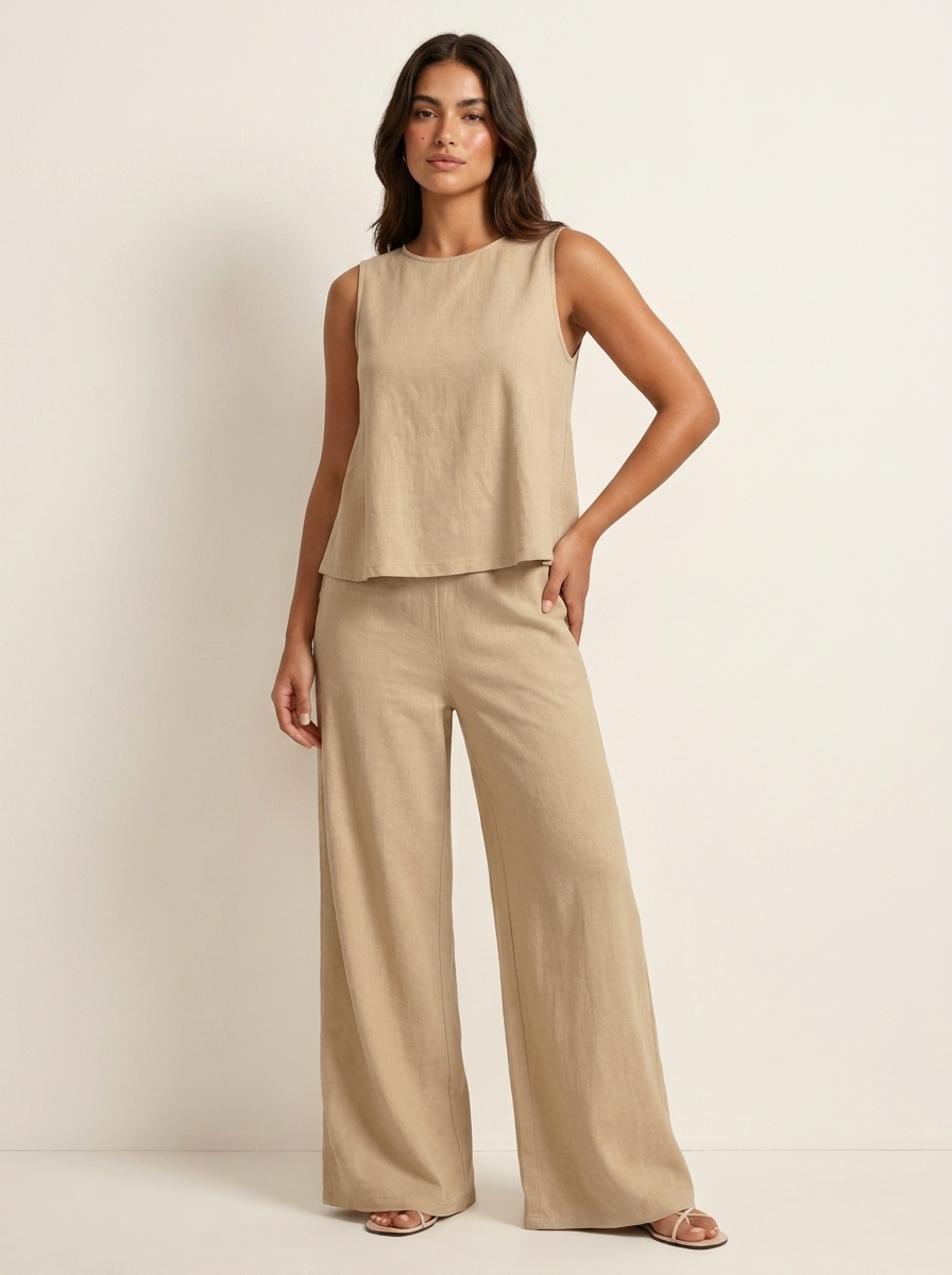 Women's linen set – Sleeveless top and wide-leg pants made from breathable linen