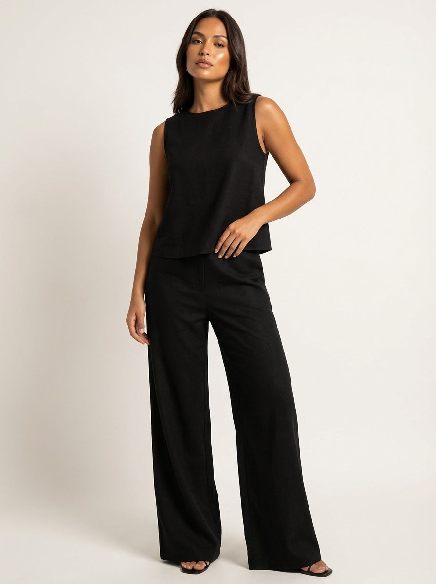 Women's linen set – Sleeveless top and wide-leg pants made from breathable linen