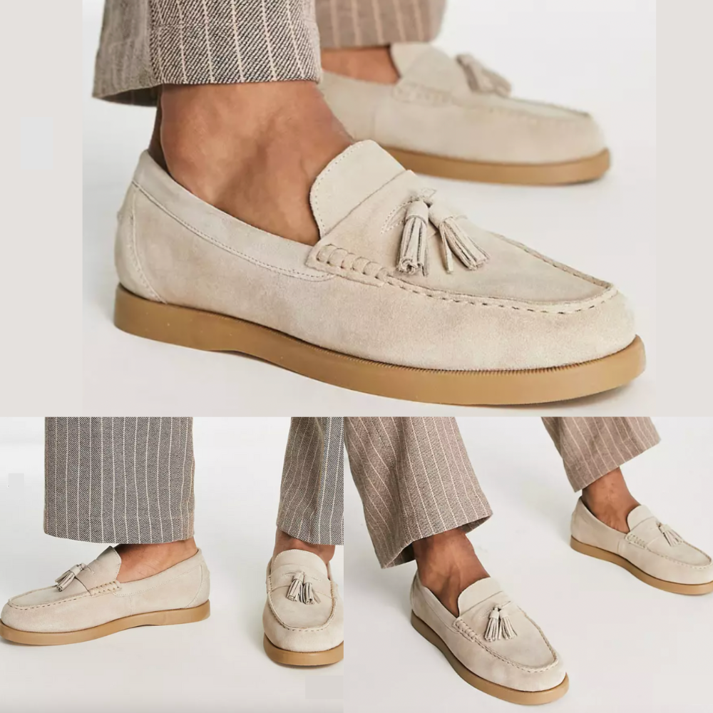 Men's Suede Loafers | Beige, Tassels | Comfortable Slip-On Shoes