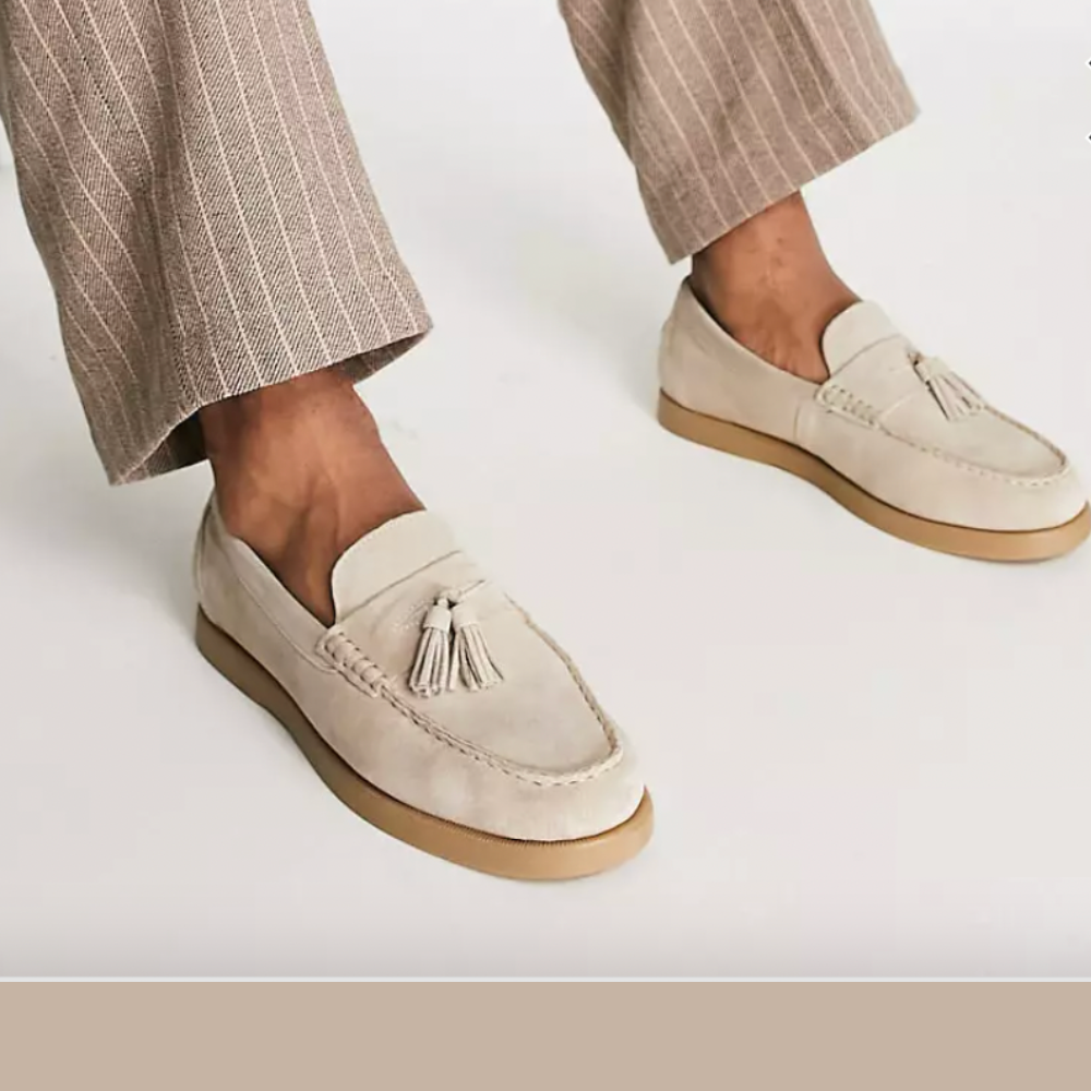 Men's leather loafers | Beige, zipper-free | Comfortable