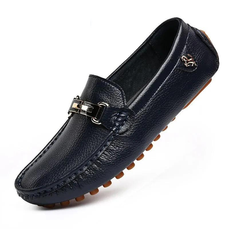 Men's leather loafers | Non-slip slip-on with metal buckle