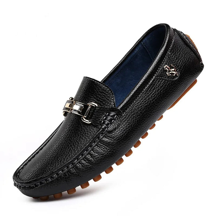 Men's leather loafers | Non-slip slip-on with metal buckle