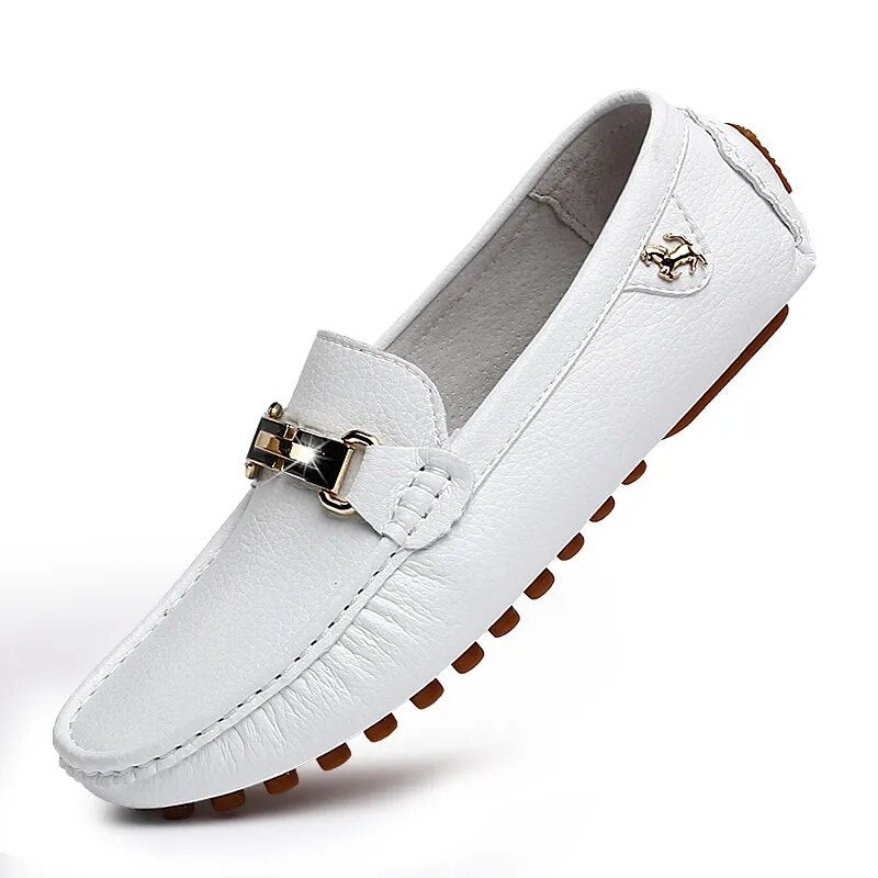 Men's leather loafers | Non-slip slip-on with metal buckle