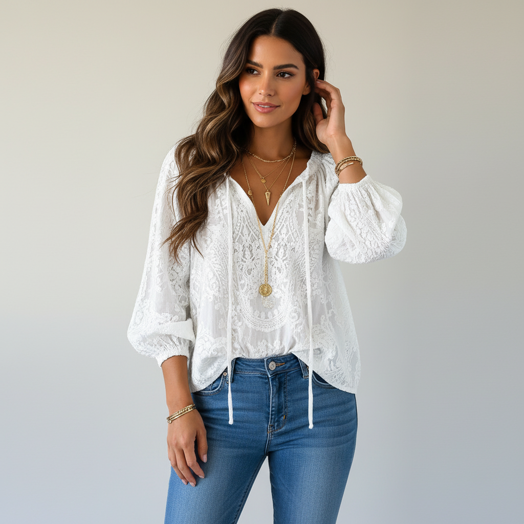 Women's Lace Knit | Bohemian Style, Lightweight | Romantic Top