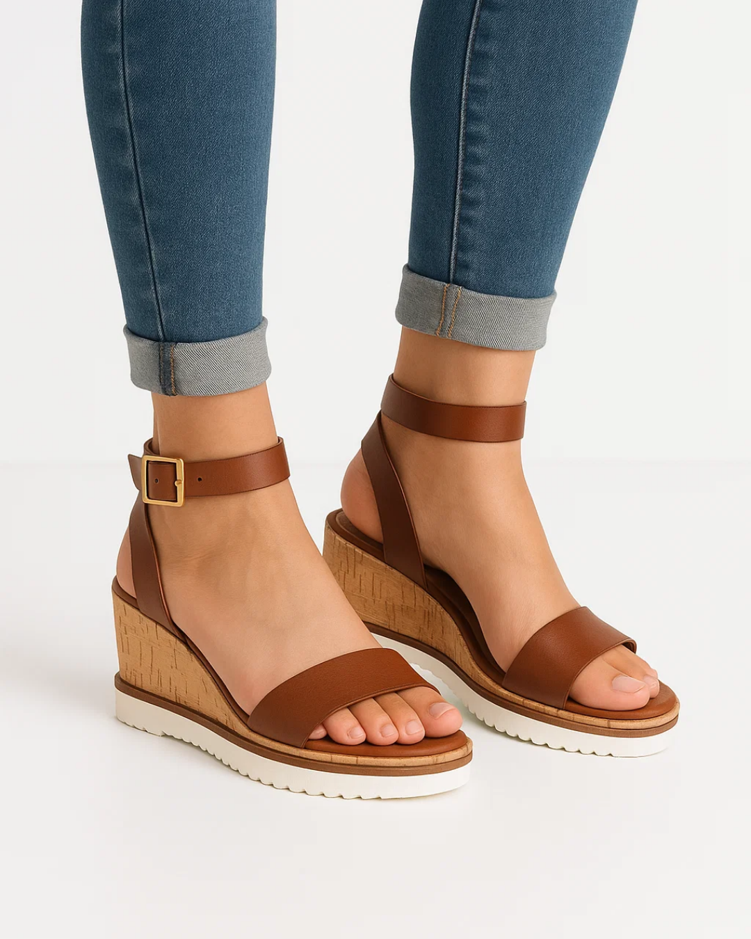 Women's wedge heel sandals | Cork sole, open toe