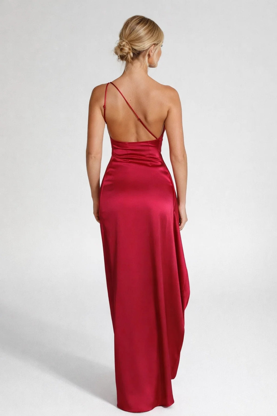 Evening Dress | Women's One-Shoulder, Long Satin Dress | Slit