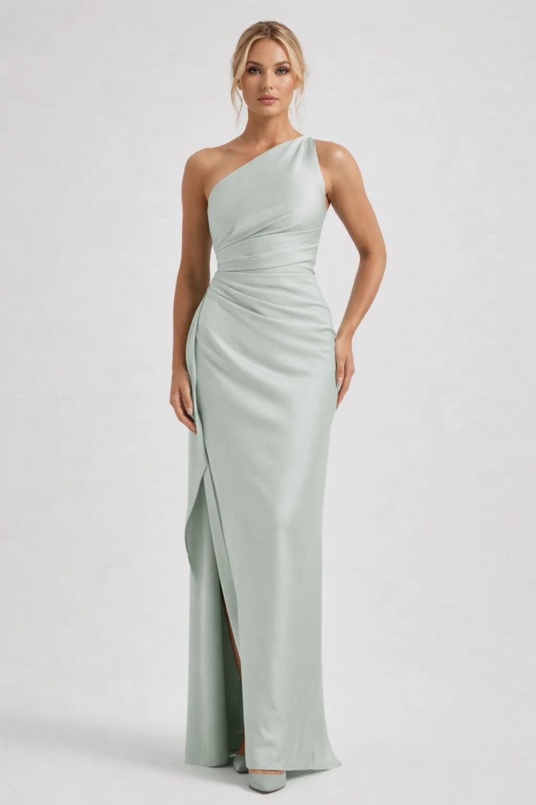Evening Dress | Women's One-Shoulder, Long Satin Dress | Slit