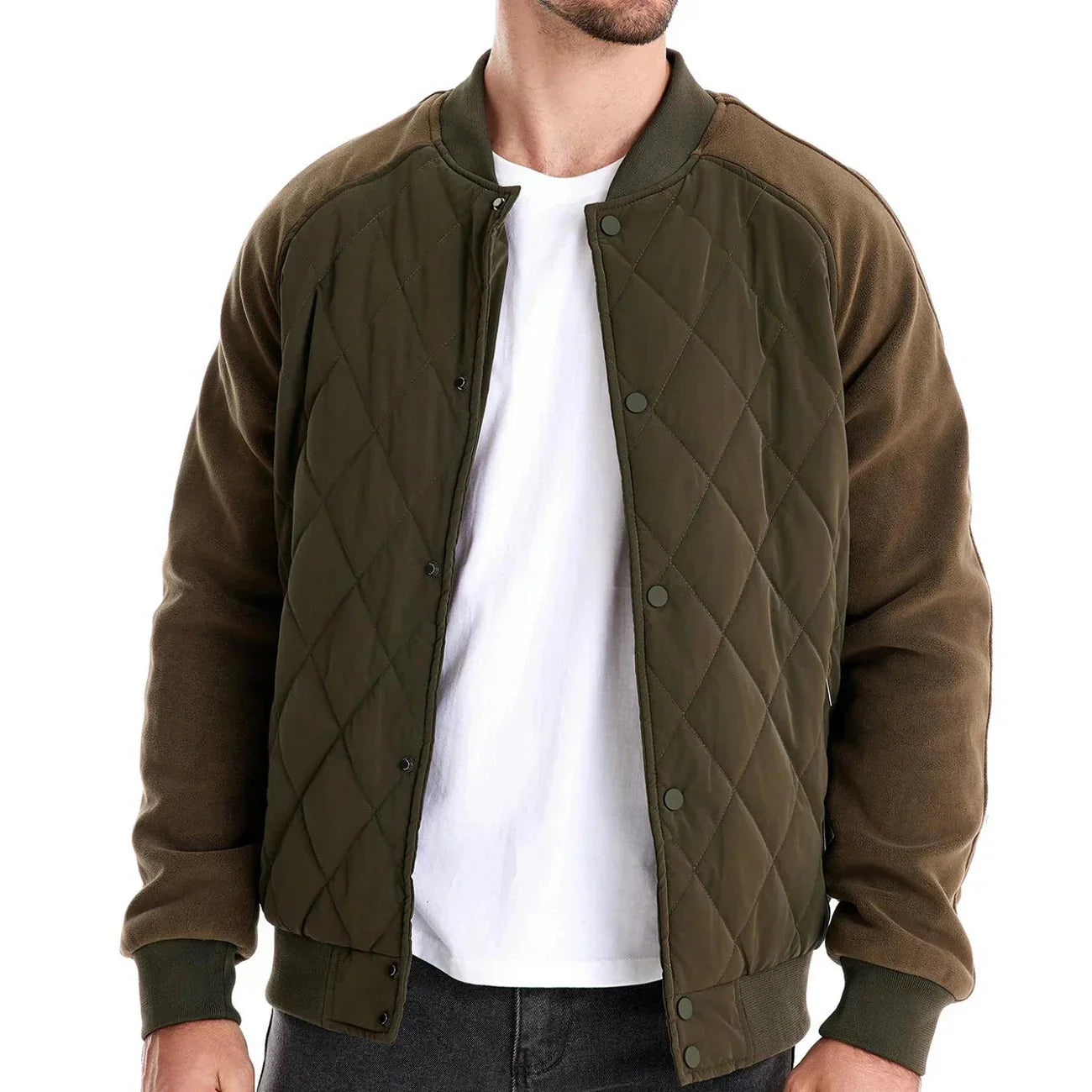 Men's Bomber Jacket | Quilted Varsity Snap Closure