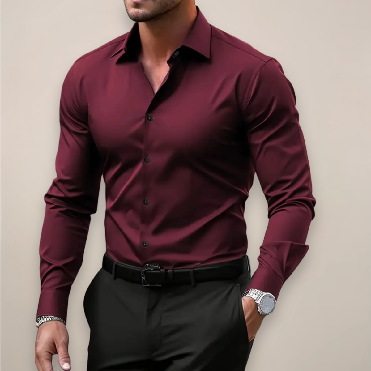 Men's Dress Shirt | Slim Fit, Long Sleeve | Buttoned, Stretchy