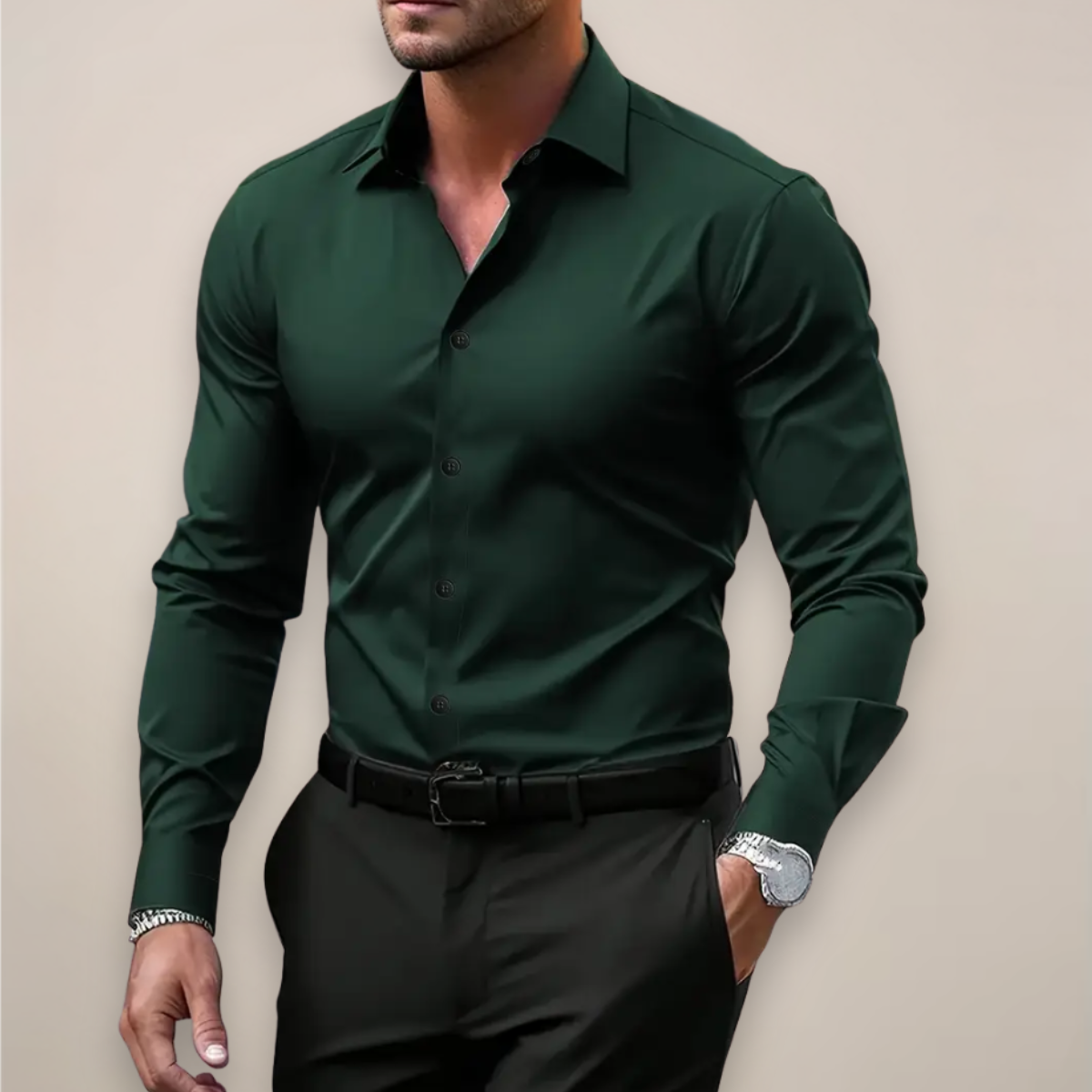 Men's Dress Shirt | Slim Fit, Long Sleeve | Buttoned, Stretchy