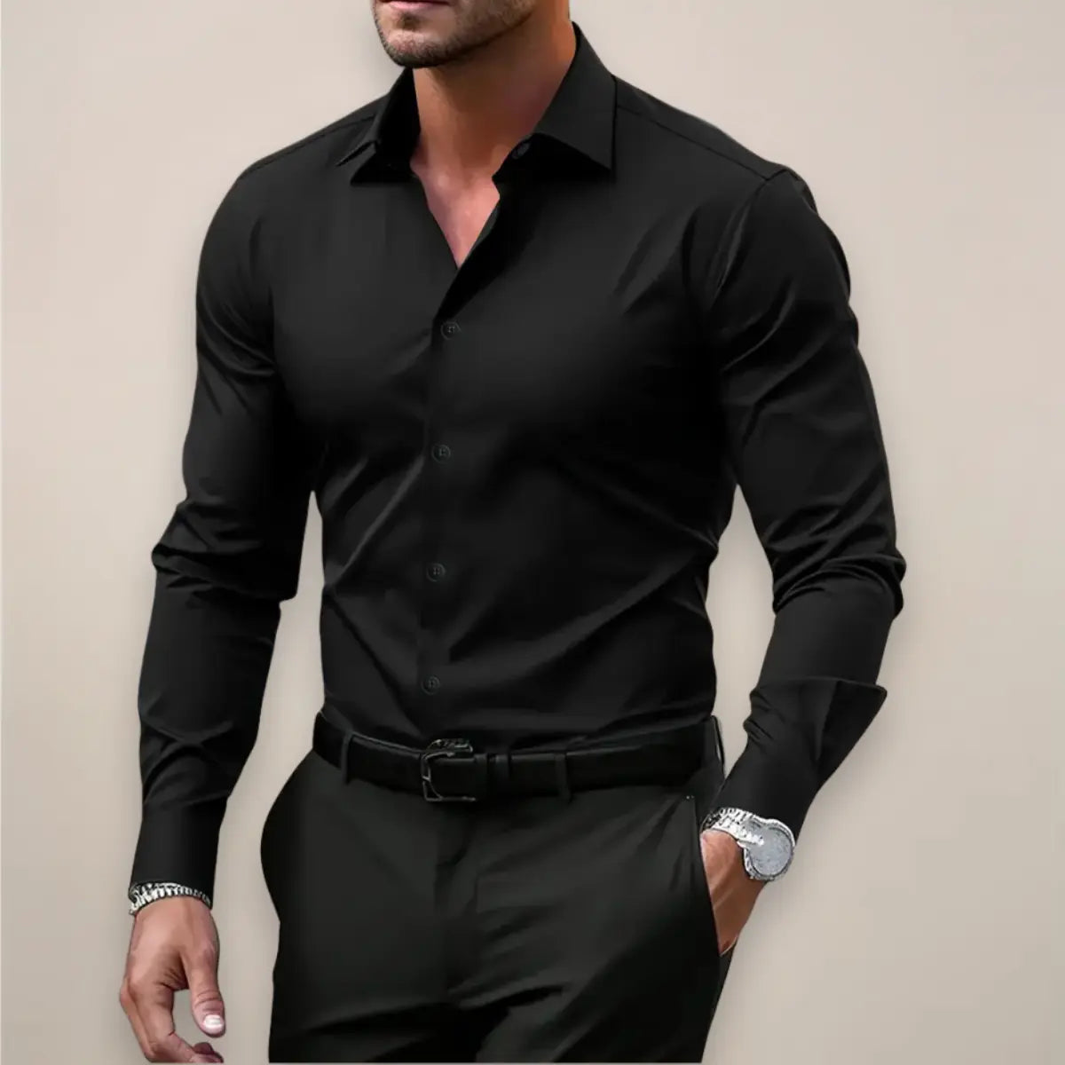 Long Sleeve Polo, Collared Shirt | Men's, slim fit, stretch | Stylish business shirt