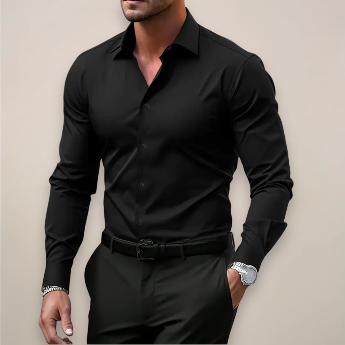 Men's Dress Shirt | Slim Fit, Long Sleeve | Buttoned, Stretchy