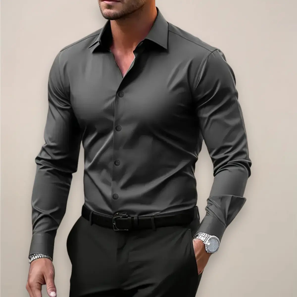 Long Sleeve Polo, Collared Shirt | Men's, slim fit, stretch | Stylish business shirt