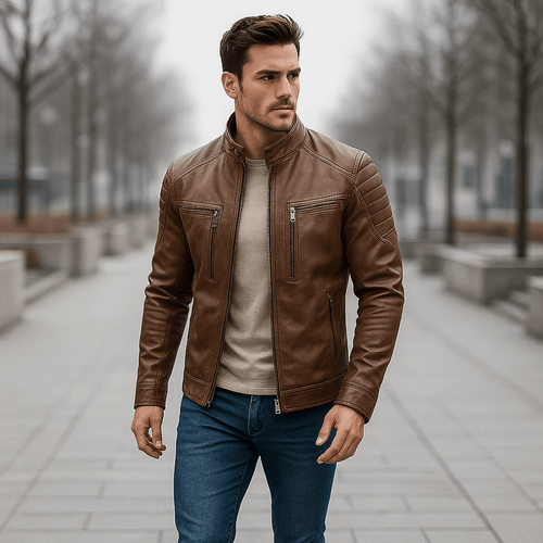 Leather Jacket | Men, Stand Collar | Durable, Stylish