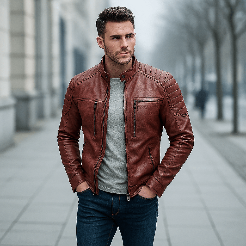 Leather Jacket | Men, Stand Collar | Durable, Stylish