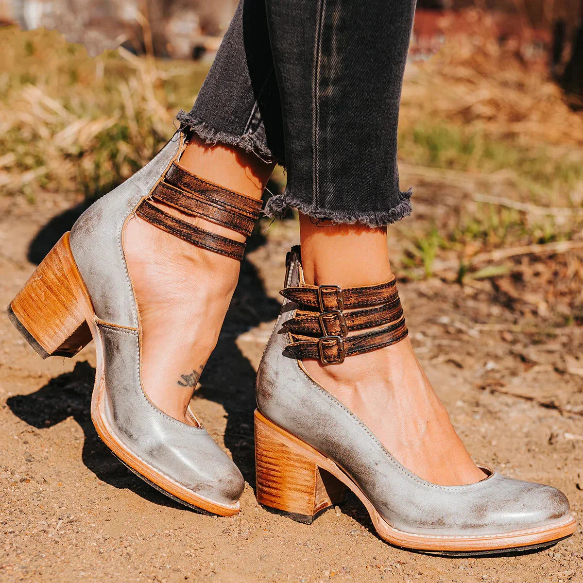 Fashion Shoe - Leather - Ankle Strap
