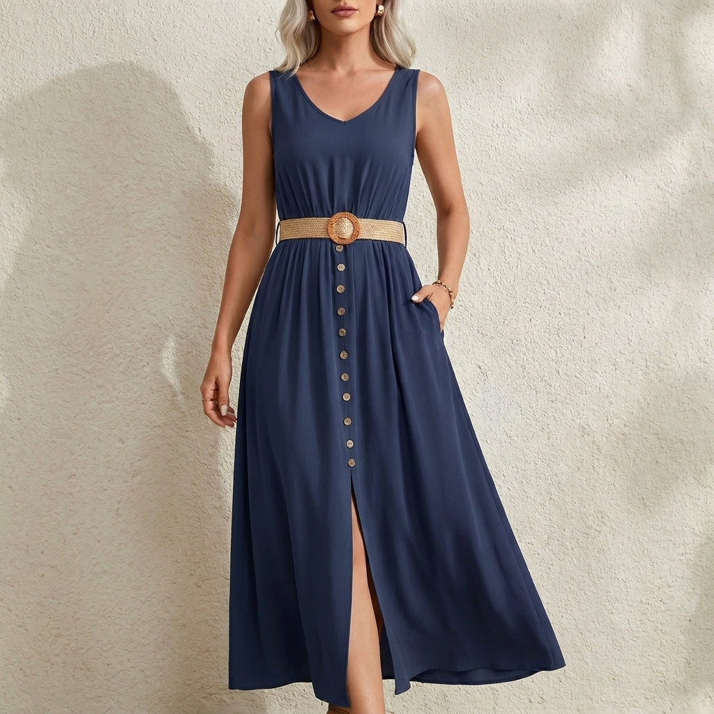 Maxi Dress | Belted, Buttoned, Summer Style