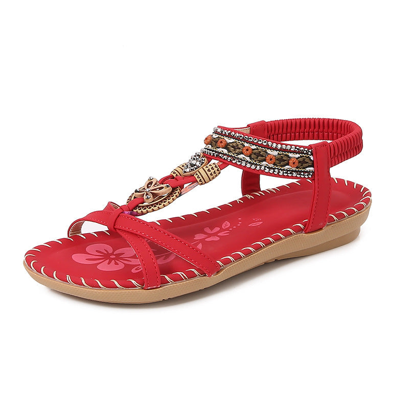 Women's Flat Boho Sandals – Open Toe – Twisted Straps – Glitter