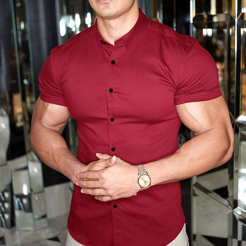 Men's Dress Shirt | Short Sleeve, Slim Fit | Casual and Office Style