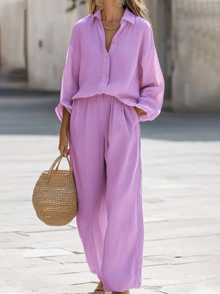 Women's button-front shirt and pants set