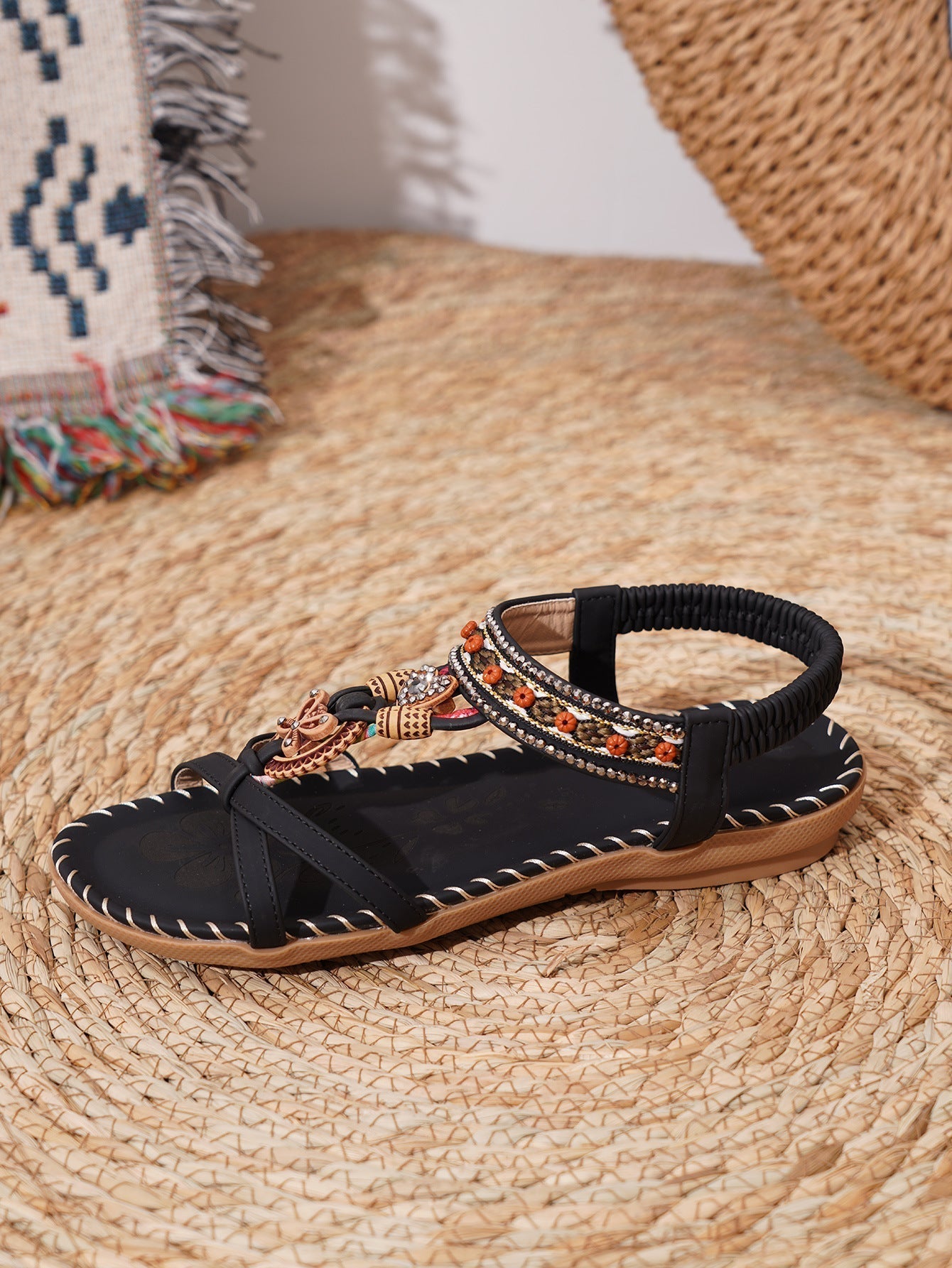Women's Flat Boho Sandals – Open Toe – Twisted Straps – Glitter