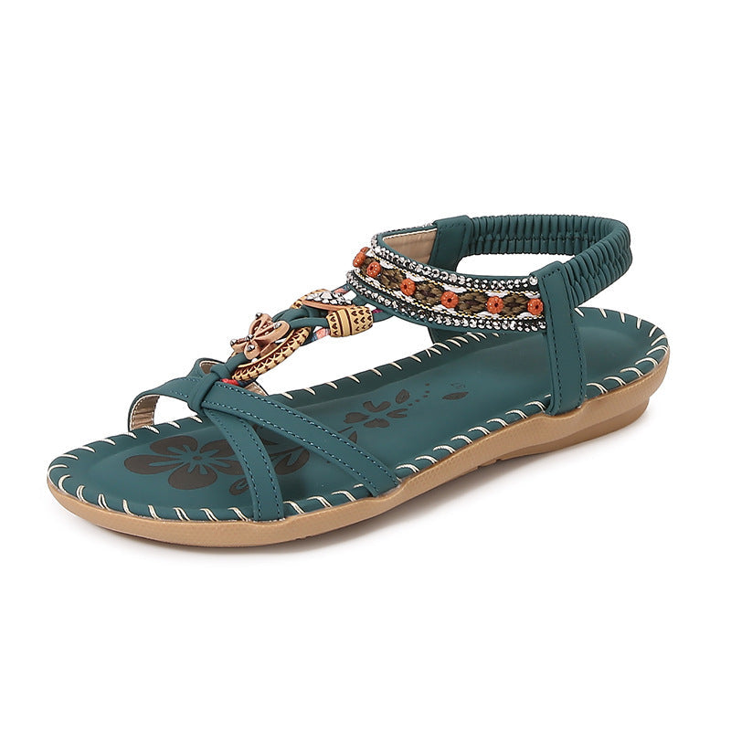 Women's Flat Boho Sandals – Open Toe – Twisted Straps – Glitter