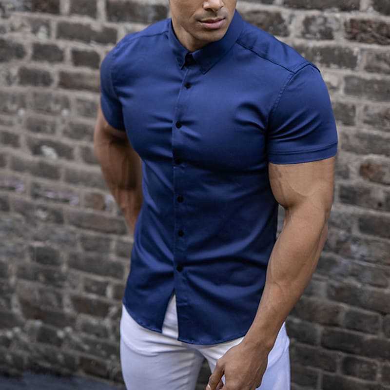 Men's Dress Shirt | Short Sleeve, Slim Fit | Casual and Office Style