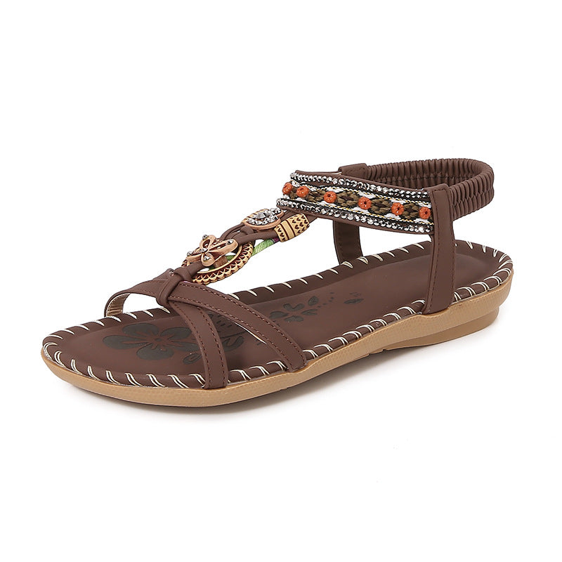 Women's Flat Boho Sandals – Open Toe – Twisted Straps – Glitter