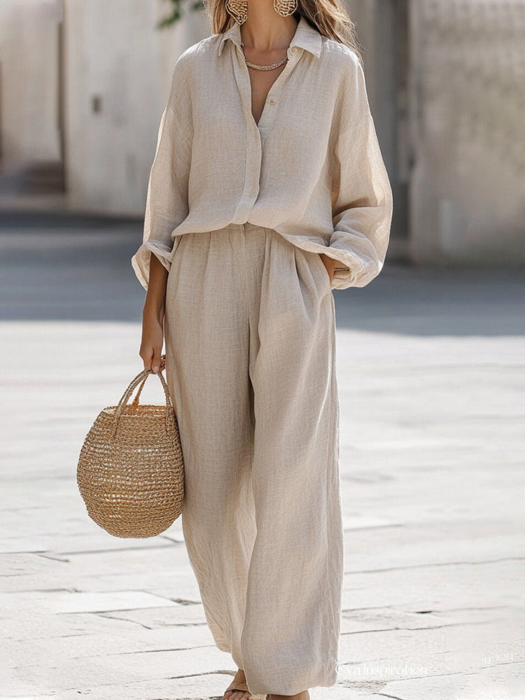 Women's button-front shirt and pants set