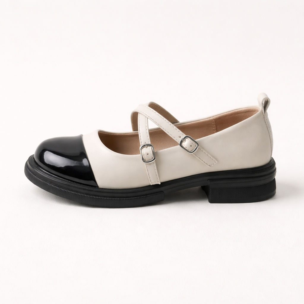 Women's Mary Jane Shoes | Two-Tone Ballerina, Double Strap | Polished Toe