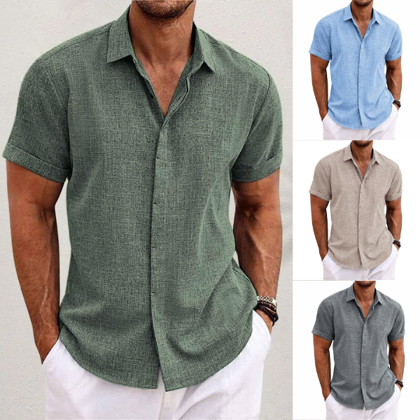 Men's Linen Shirt | Short-Sleeved, Breathable | Cotton-Linen Blend