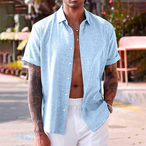 Men's Linen Shirt | Short-Sleeved, Breathable | Cotton-Linen Blend