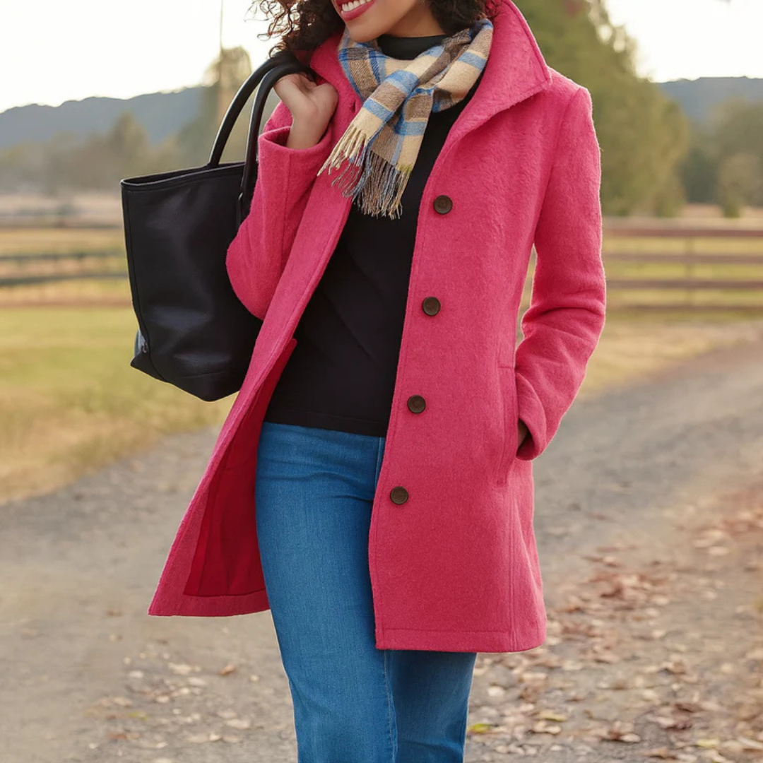 Women's winter coat | Button row, long fit | Khaki, lilac, gray
