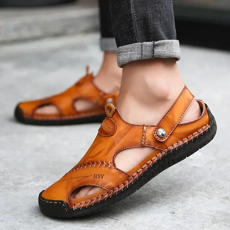 Orthopedic Leather Sandals for Men Ergonomic with Arch Support